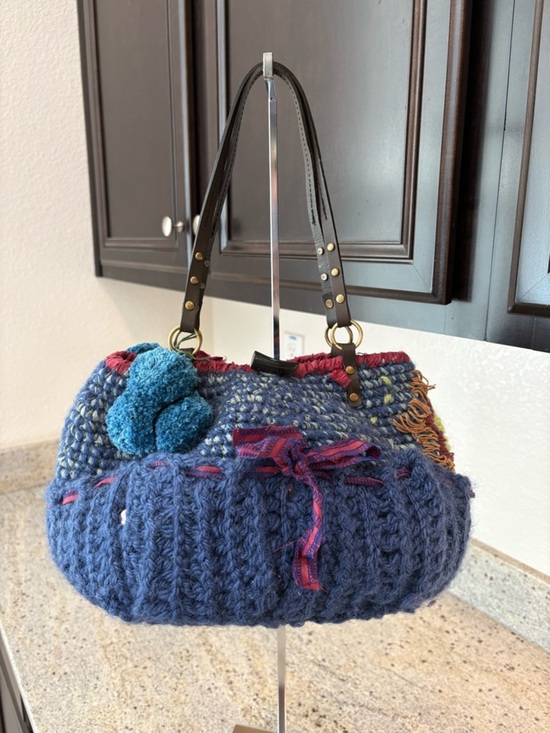 sans arcident Handbags - Handmade Navy Crochet Tote Bag with Blue Accent Flower